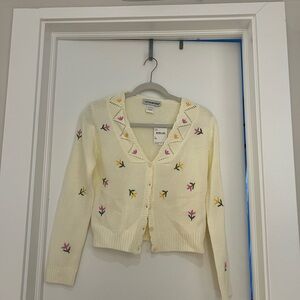 Cotton Emporium Cream Cardigan with Floral Embroidery